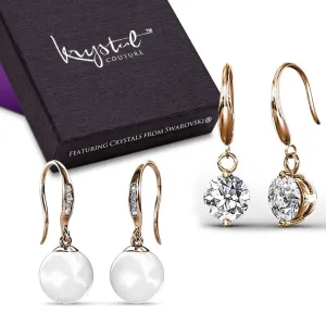 Boxed 2 Pairs Earrings Embellished with SWAROVSKI Crystals and Pearls Set