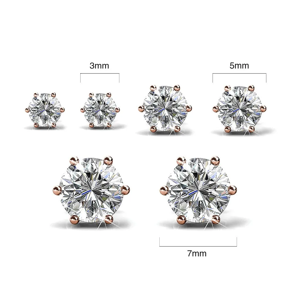 Boxed 3 Pairs Stud Earrings Set Embellished with SWAROVSKI crystals in Rose Gold