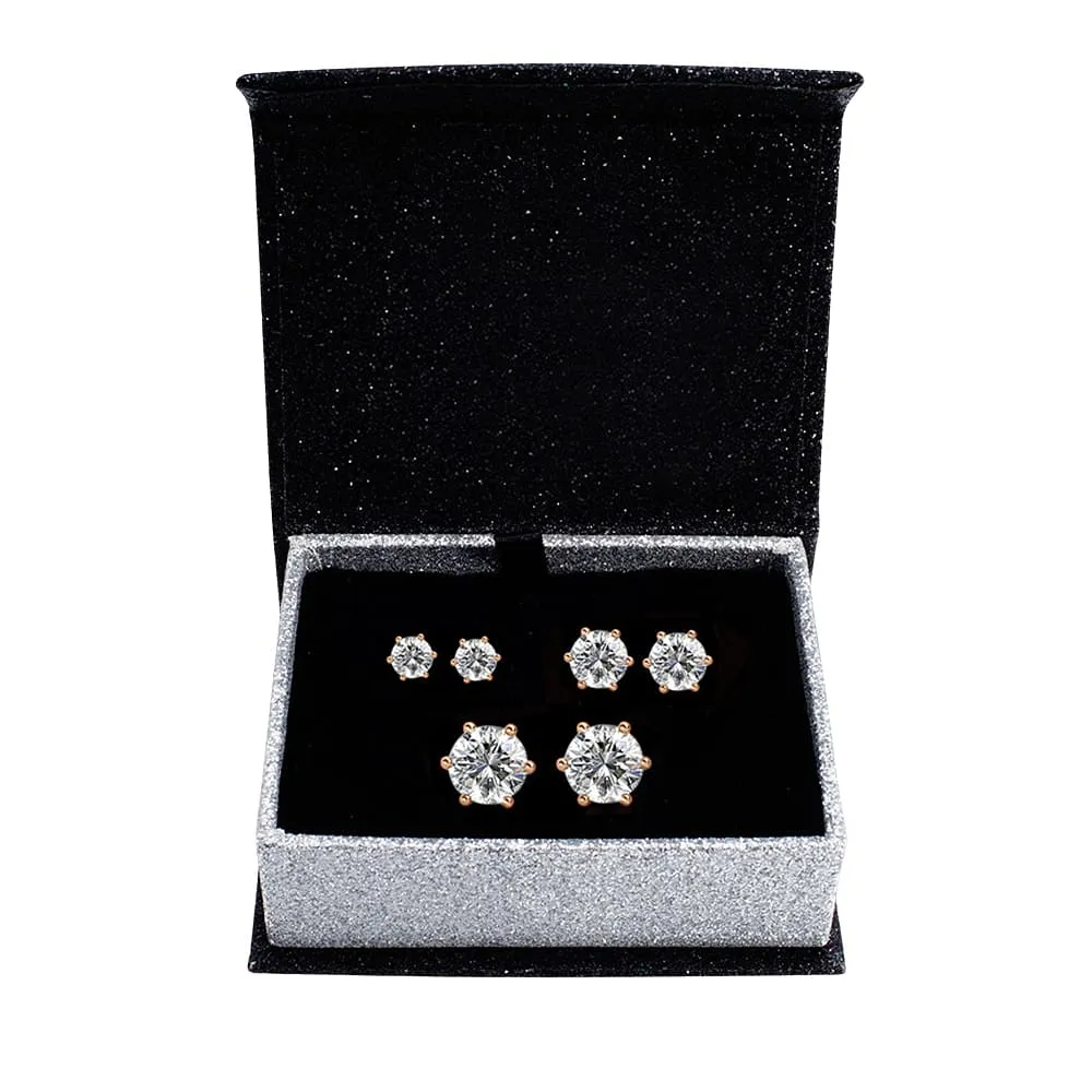 Boxed 3 Pairs Stud Earrings Set Embellished with SWAROVSKI crystals in Rose Gold