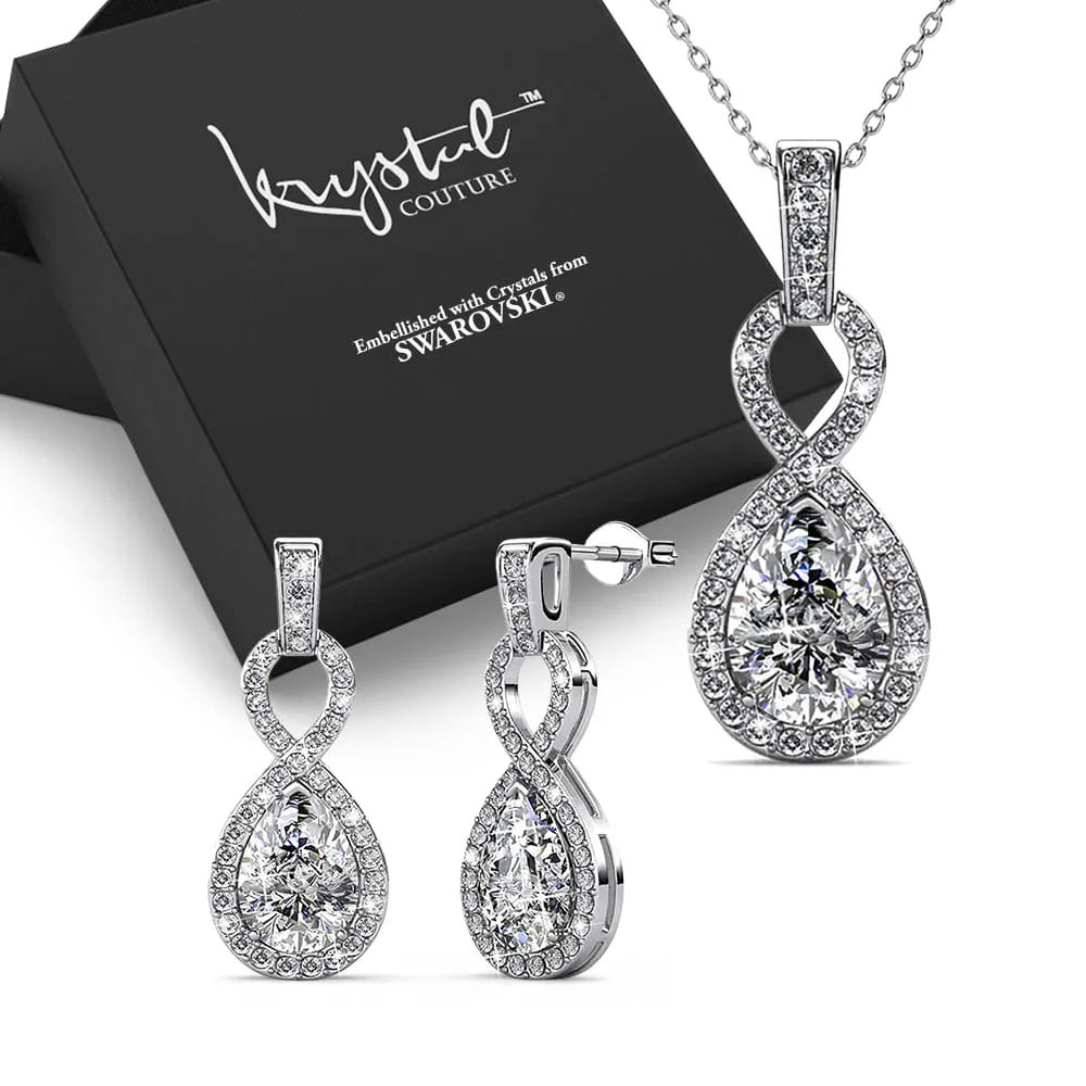 Boxed Eternal Twist Drop Jewellery Set with SWAROVSKI Crystal in White Gold