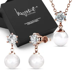 Boxed Margaux Necklace And Earrings Set Embellished with SWAROVSKI Crystal Pearls and SWAROVSKI crystals