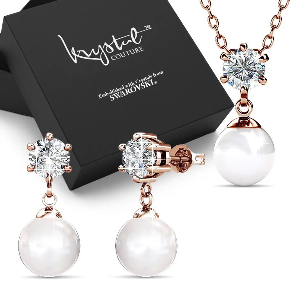 Boxed Margaux Necklace And Earrings Set Embellished with SWAROVSKI Crystal Pearls and SWAROVSKI crystals