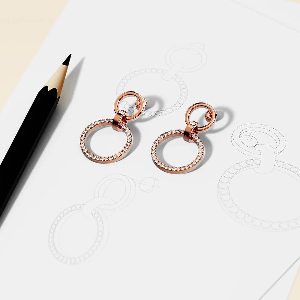 Boxed Orbit Earrings, Bracelet & Necklace Set with Swarovski Crystal in Rose Gold
