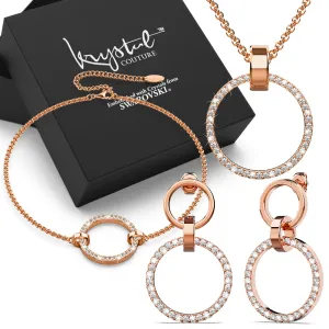 Boxed Orbit Earrings, Bracelet & Necklace Set with Swarovski Crystal in Rose Gold