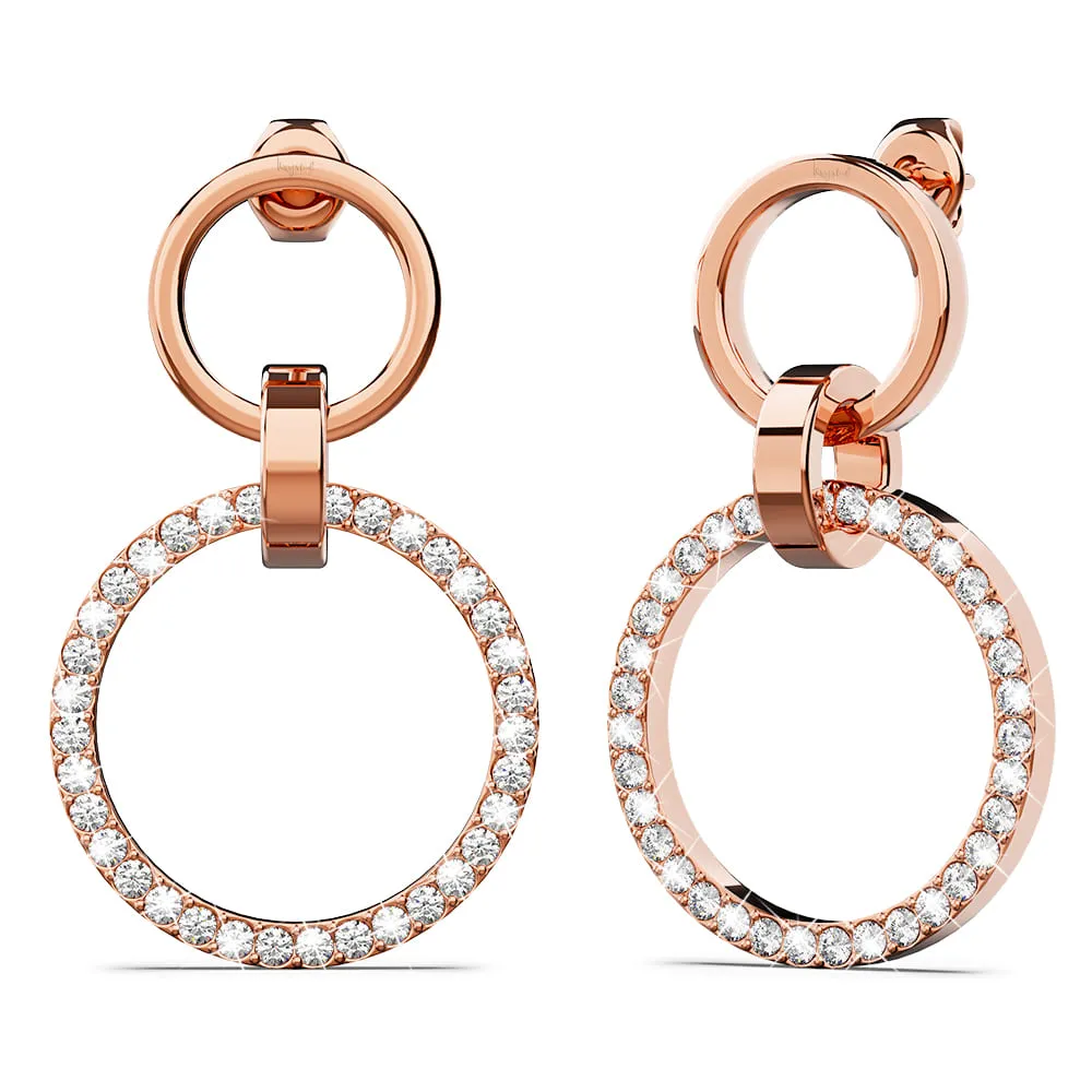 Boxed Orbit Earrings, Bracelet & Necklace Set with Swarovski Crystal in Rose Gold
