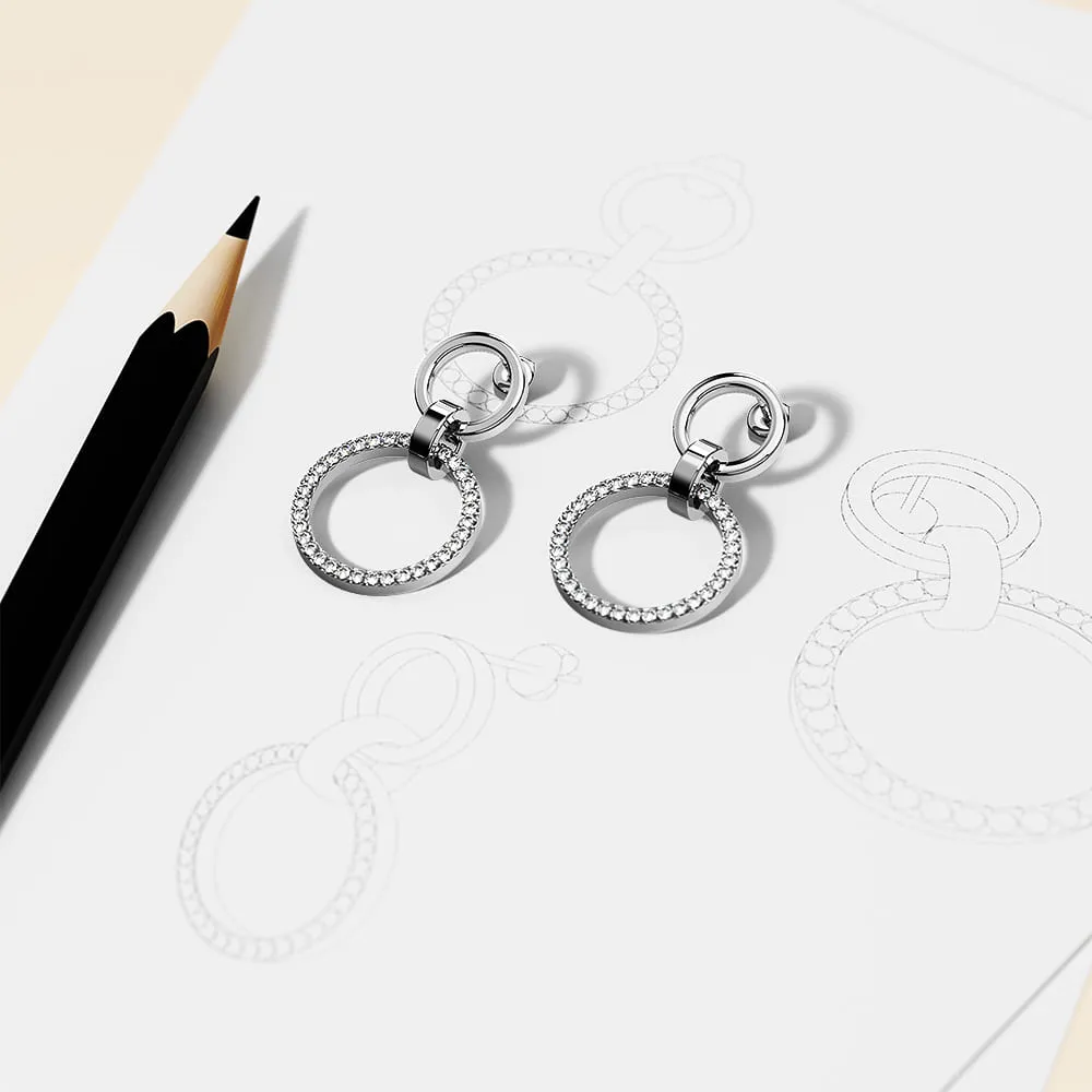 Boxed Orbit Earrings, Bracelet & Necklace Set with Swarovski Crystal in White Gold