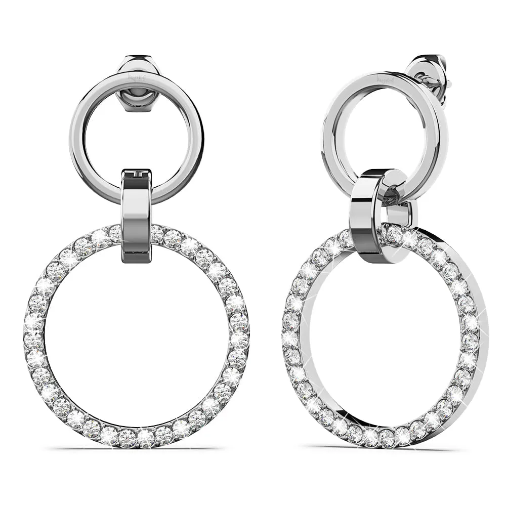 Boxed Orbit Earrings, Bracelet & Necklace Set with Swarovski Crystal in White Gold