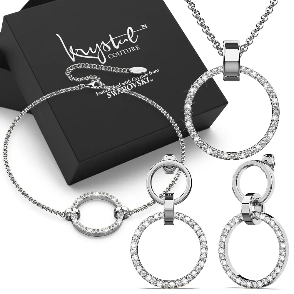 Boxed Orbit Earrings, Bracelet & Necklace Set with Swarovski Crystal in White Gold