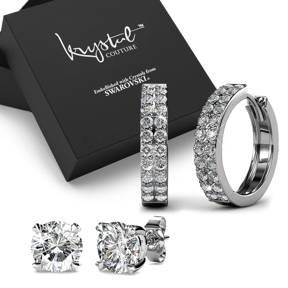 Boxed Set Of 2 Earrings Embellished with SWAROVSKI Crystals