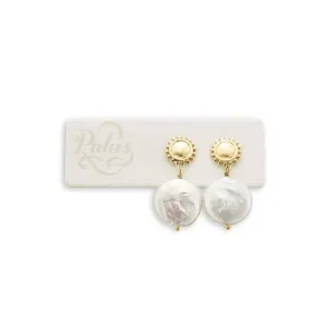 Brass Silver Pearl Golden sun and moon pearl earrings