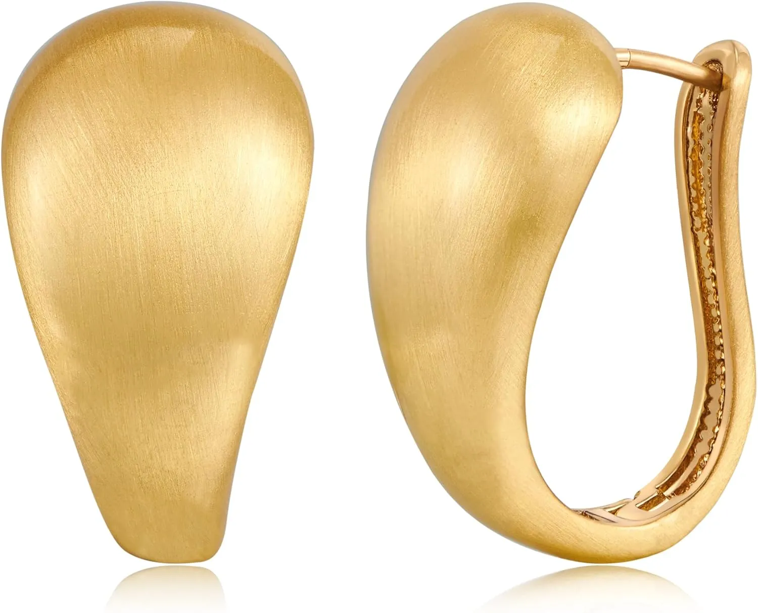 Brushed Huggie Hoop Earrings for Women Minimalist Matte Oval Earrings Gold Plated Chunky Hoop Earrings with English Lock