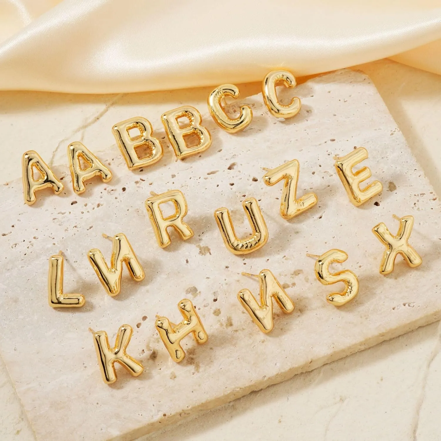 Bubble Letter Earring For Women,14k Gold Plated Dainty Balloon Initial Earrings Charm Puffy Name Personalized A-Z Alphabet Gift Jewelry