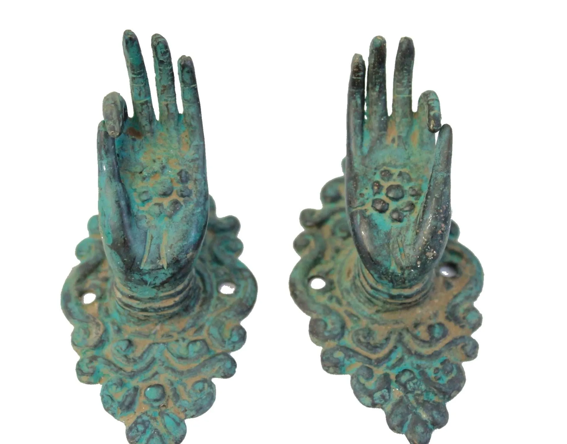 Buddha Abhaya Mudra Handle Knob Hook Verdigris Bronze