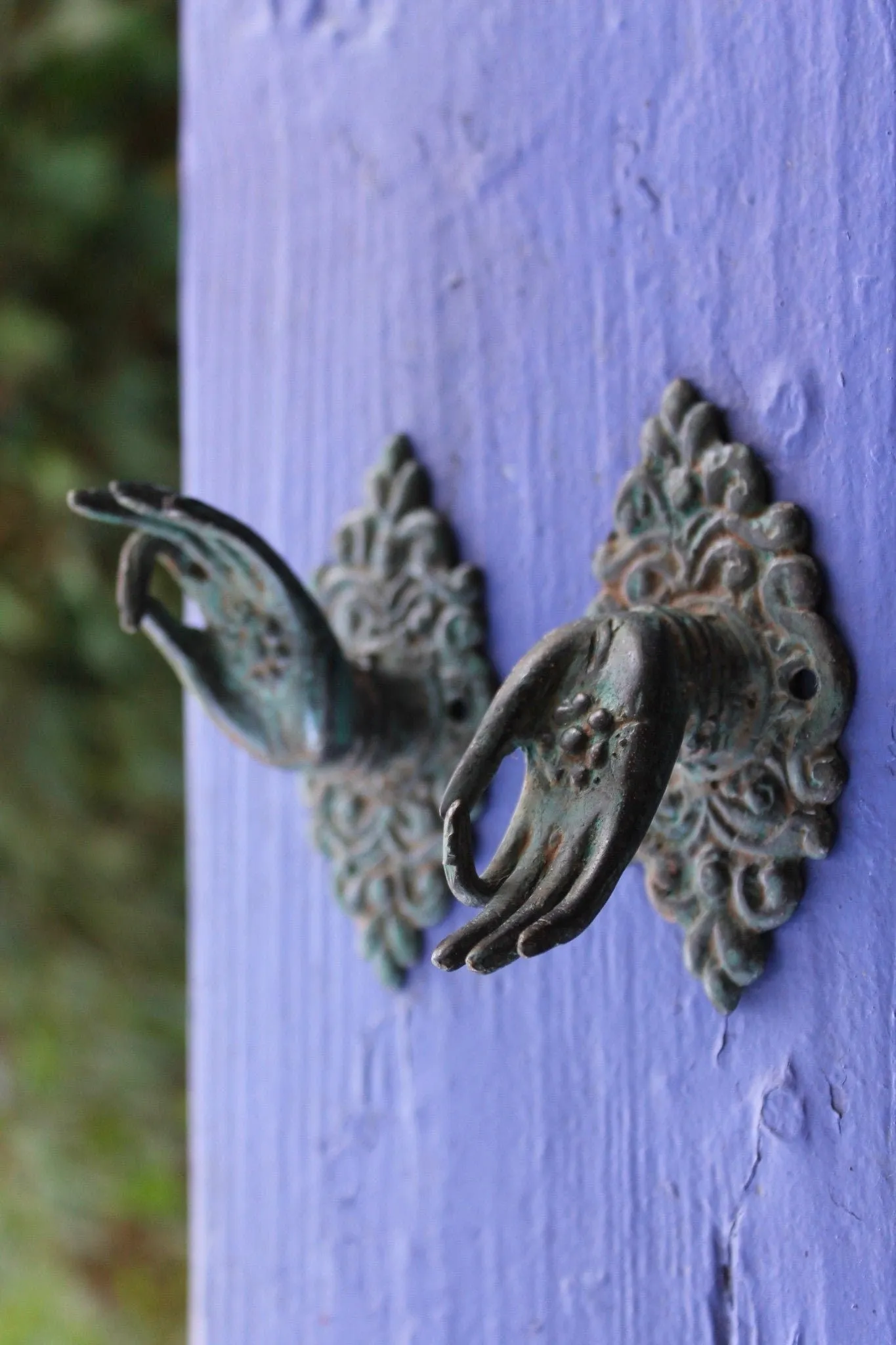 Buddha Abhaya Mudra Handle Knob Hook Verdigris Bronze
