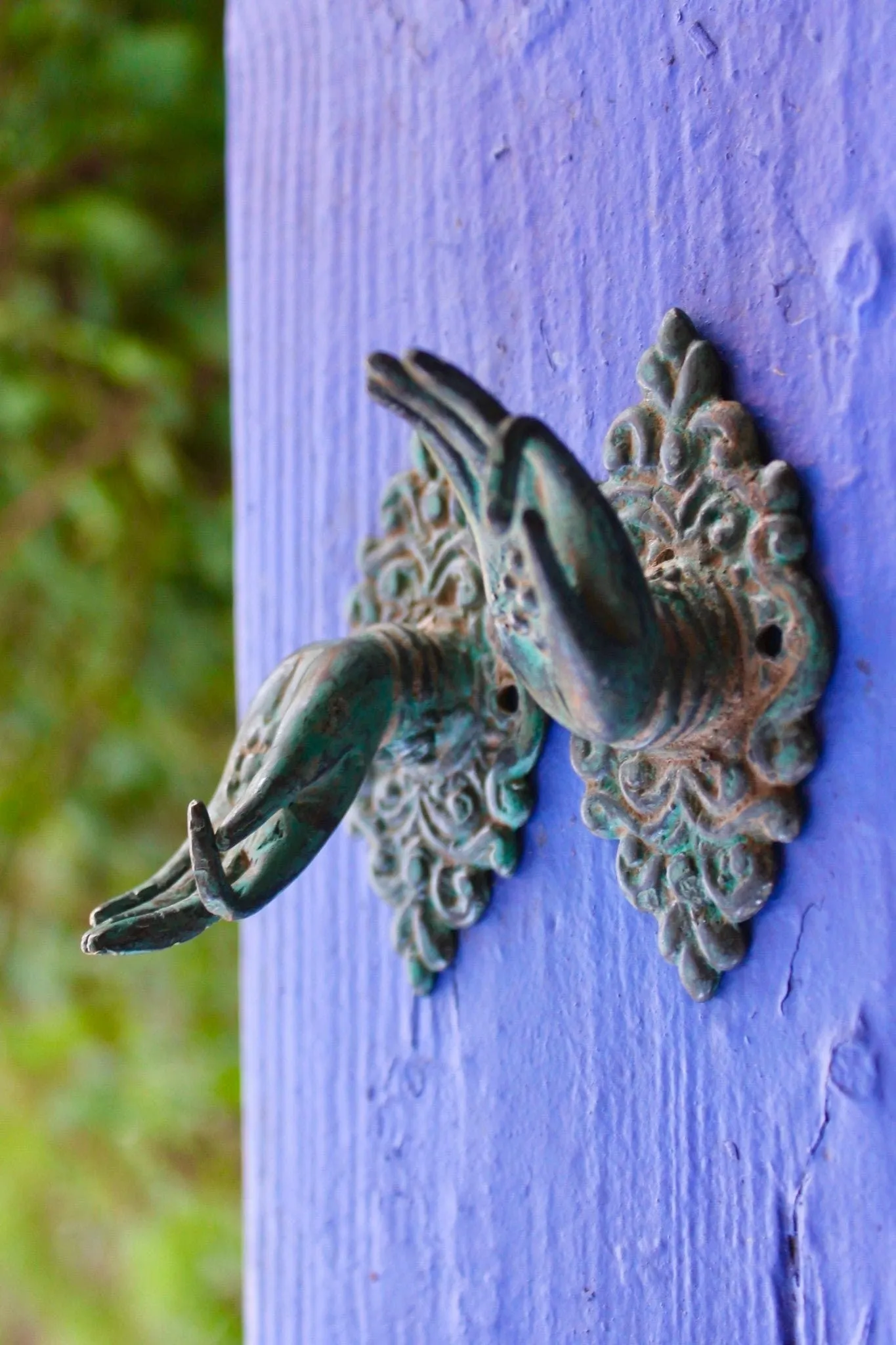 Buddha Abhaya Mudra Handle Knob Hook Verdigris Bronze
