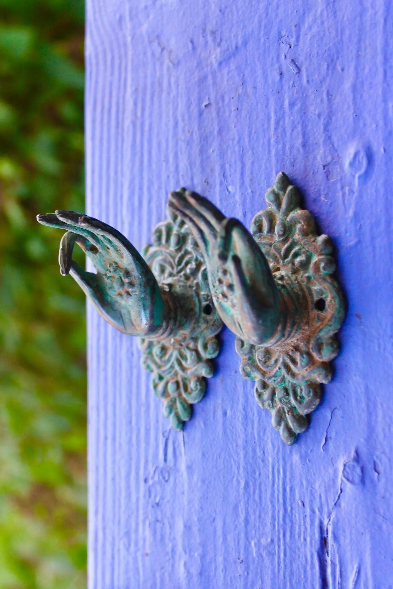 Buddha Abhaya Mudra Handle Knob Hook Verdigris Bronze