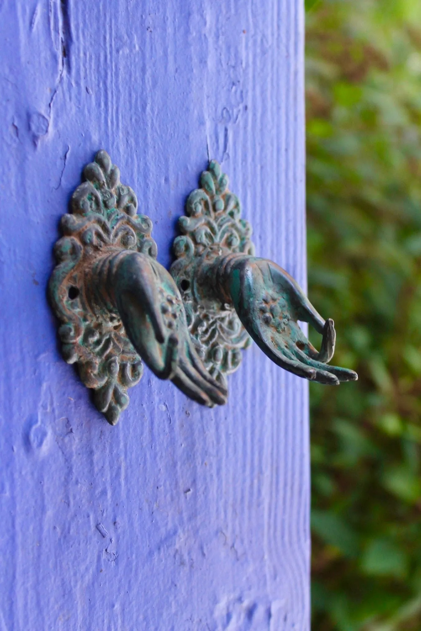 Buddha Abhaya Mudra Handle Knob Hook Verdigris Bronze