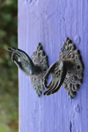 Buddha Abhaya Mudra Handle Knob Hook Verdigris Bronze