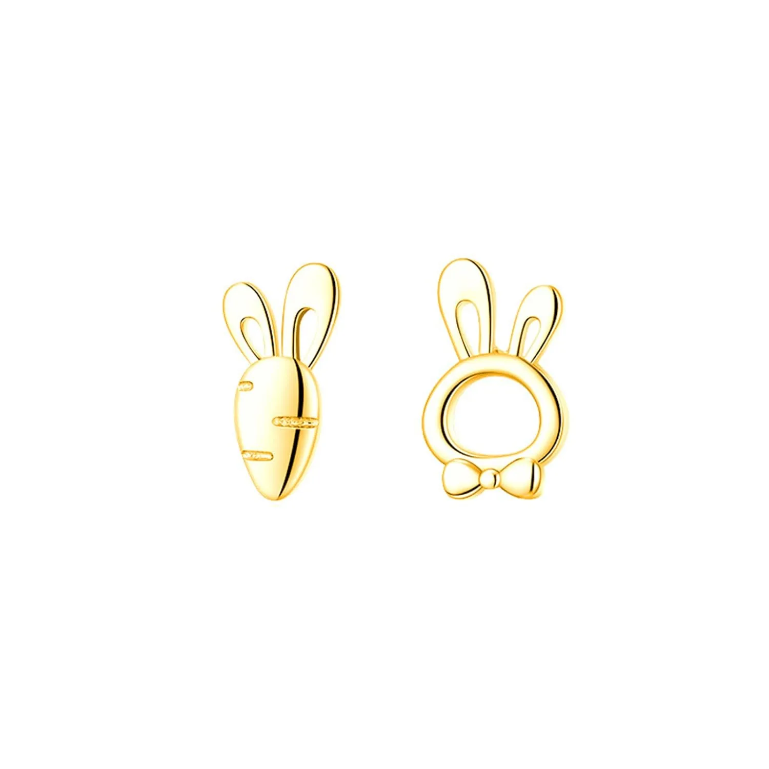 Bunny Carrot Stud Earrings for Girls Kids Minimalist Tiny Cute Gold Silver Asymmetrical Easter Animal Rabbit Hypoallergenic Post Earrings Easter Lover Jewelry Gifts (Gold)