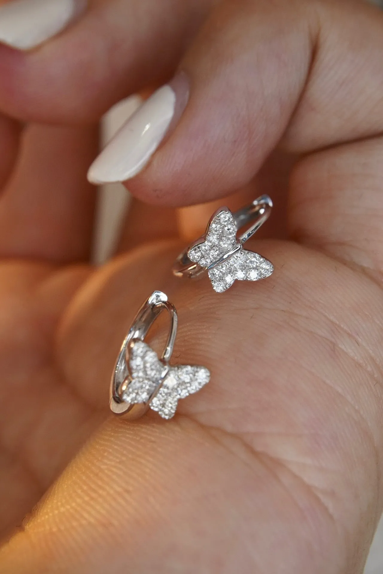 Butterfly Diamond Earrings, Dainty 18K Solid Gold Diamond Butterfly Hoop Earrings, everyday wear earrings