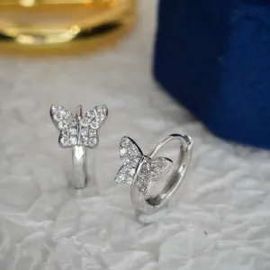 Butterfly Diamond Earrings, Dainty 18K Solid Gold Diamond Butterfly Hoop Earrings, everyday wear earrings