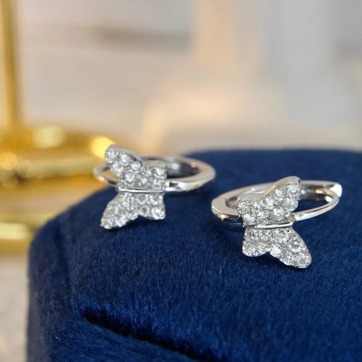 Butterfly Diamond Earrings, Dainty 18K Solid Gold Diamond Butterfly Hoop Earrings, everyday wear earrings