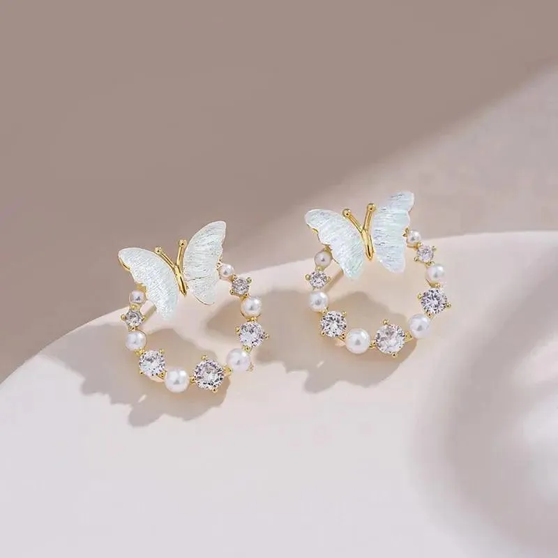 BUTTERFLY FAUX PEARL STUDS