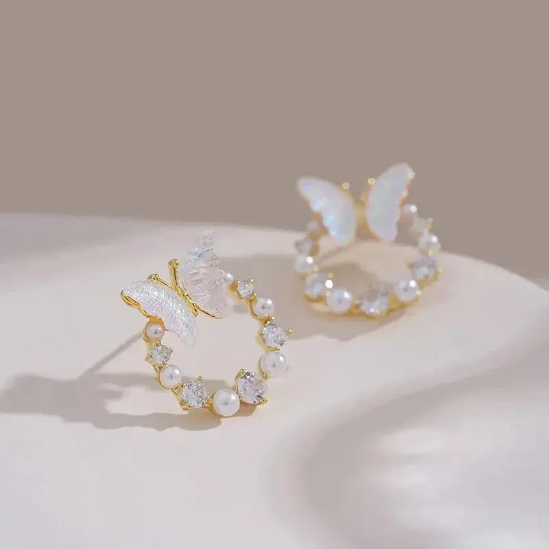 BUTTERFLY FAUX PEARL STUDS