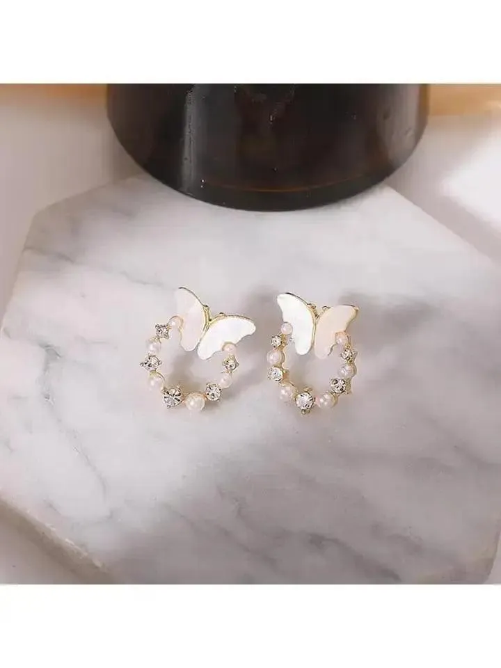 BUTTERFLY FAUX PEARL STUDS