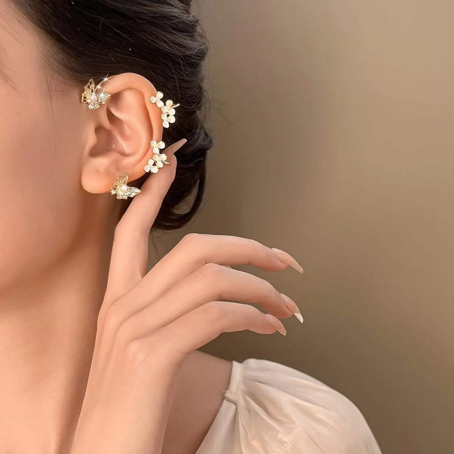 Butterfly Floral Clip-on Earrings Dainty Pearls Wrap Around Earrings Cubic Zirconia Anniversary Earrings for Women