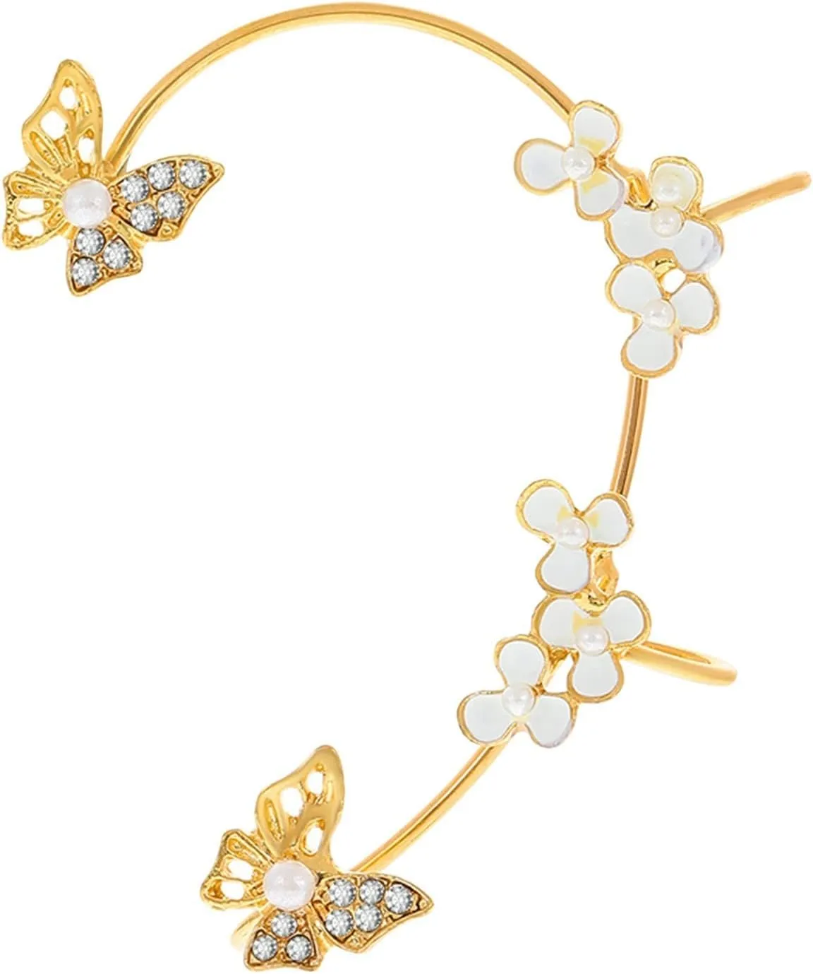 Butterfly Floral Clip-on Earrings Dainty Pearls Wrap Around Earrings Cubic Zirconia Anniversary Earrings for Women