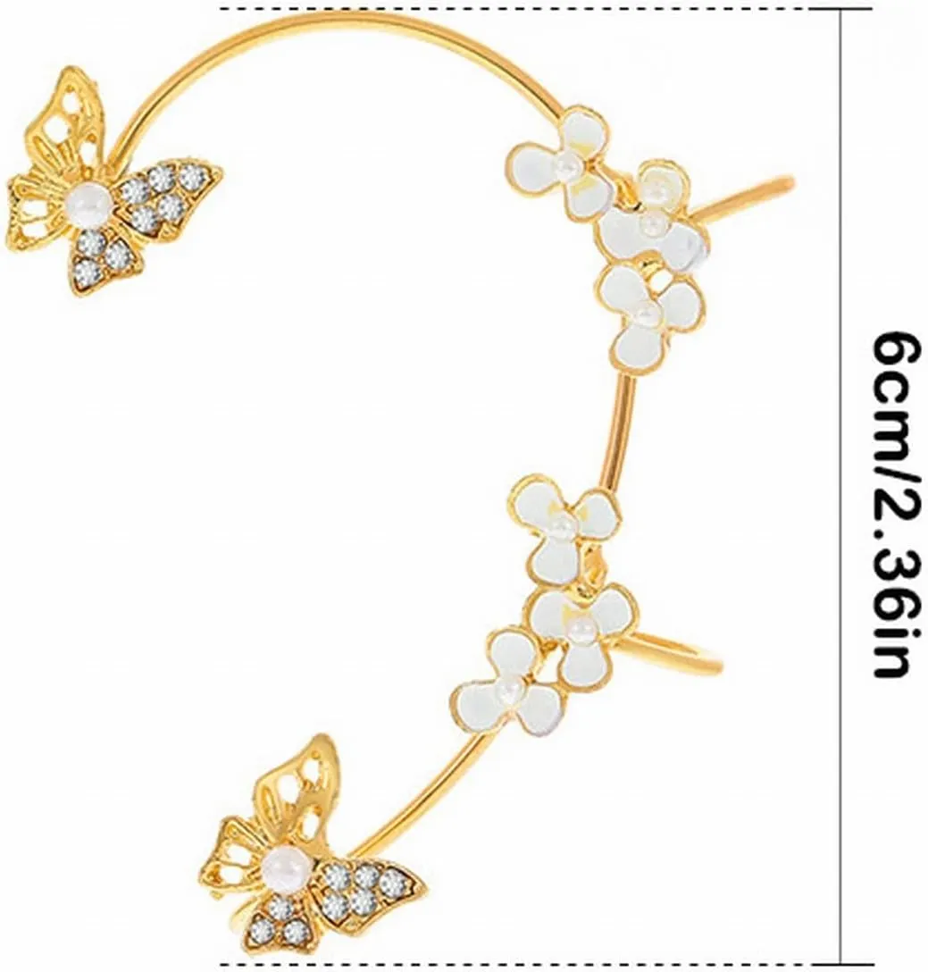 Butterfly Floral Clip-on Earrings Dainty Pearls Wrap Around Earrings Cubic Zirconia Anniversary Earrings for Women