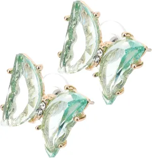 Butterfly Shape Earring Studs Green Cubic Zirconia Fashion Minimalist Pair for Women