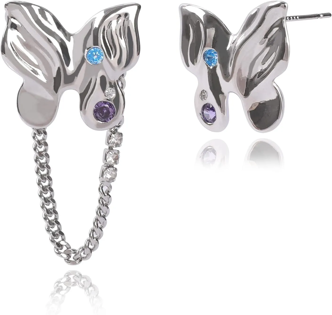 Butterfly Stud Earrings for Women Butterfly Wing Earrings Colorful Fairy Statement Earrings Elegant Rhinestone Spring Summer Fashion Party Jewelry Gifts for Women