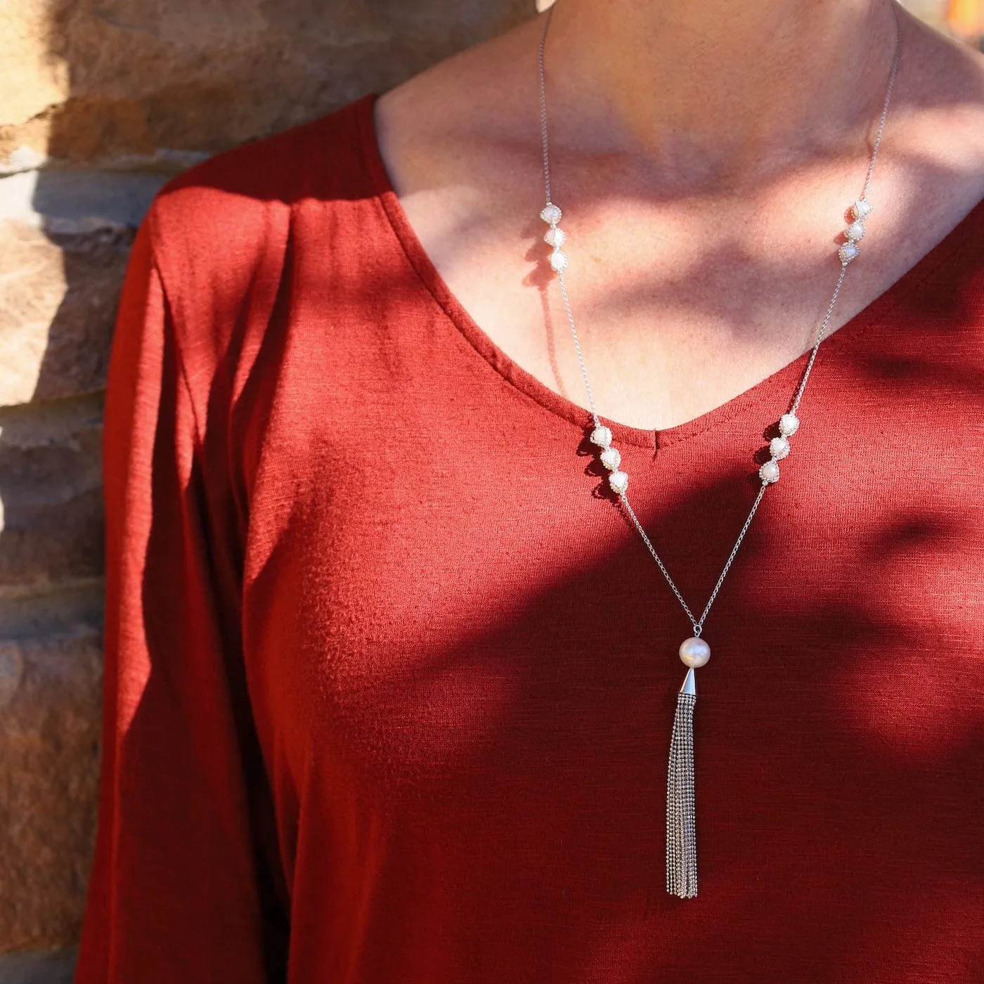 Captured Pearl Stations with Tassel Necklace