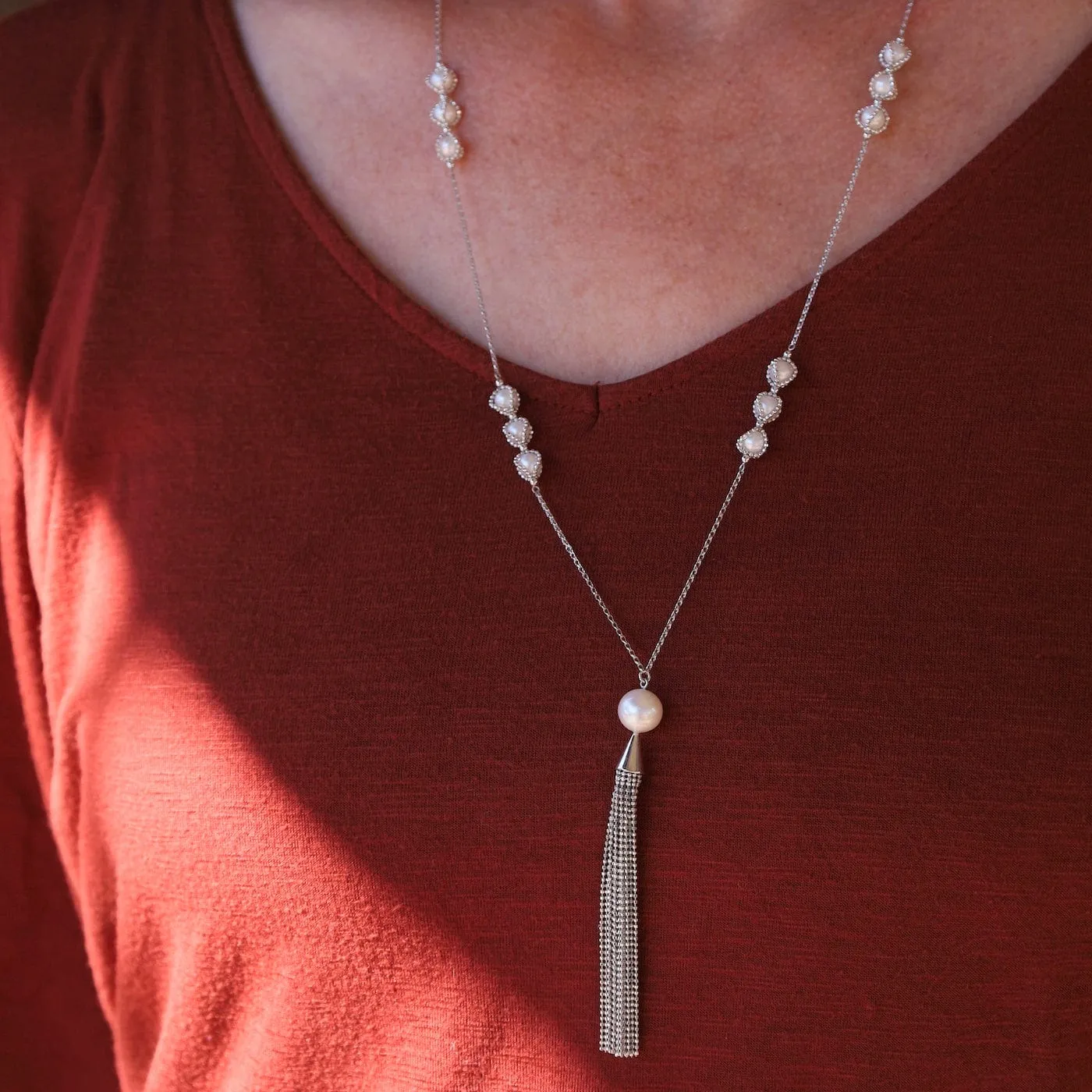 Captured Pearl Stations with Tassel Necklace
