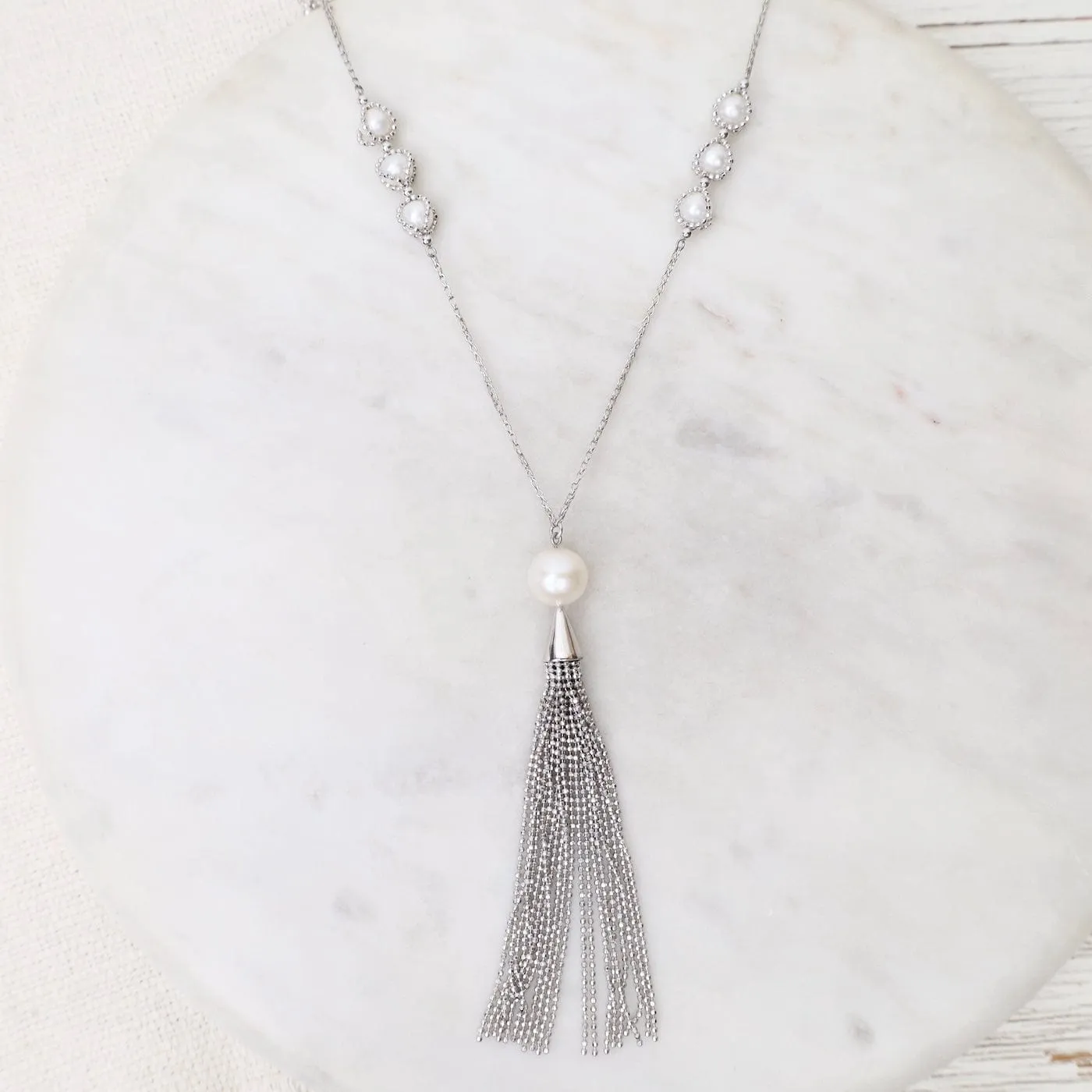 Captured Pearl Stations with Tassel Necklace