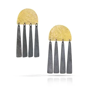 Carved Half-Circle Four Triangles Earrings - mixed material