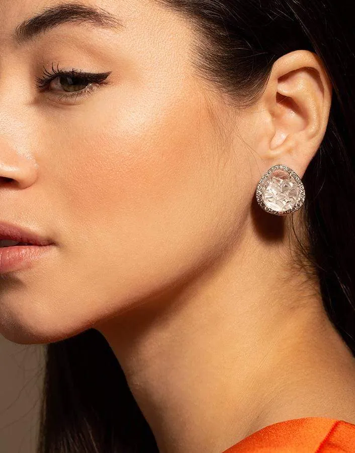 Carved Rock Crystal Diamond Earrings