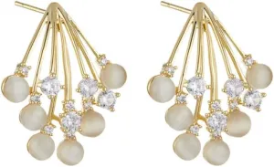 Cat Eye Stone Grape Tassel Stud Earrings for Women S925 Sterling Silver Post Earrings Minimalist Cubic Zirconia Cute Fruit Dangle Stud Earrings
