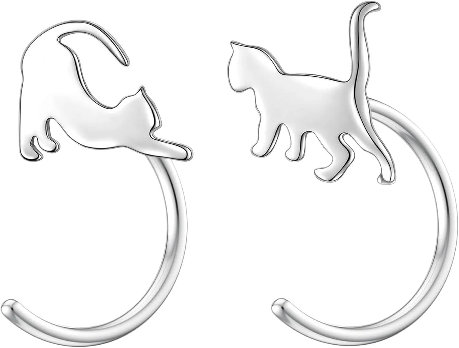 Cat Half Hoop Earrings for Women 925 Sterling Silver Comfy C Hoops for Cartilage Comfortable Earring to Sleep In Hypoallergenic Open Huggies
