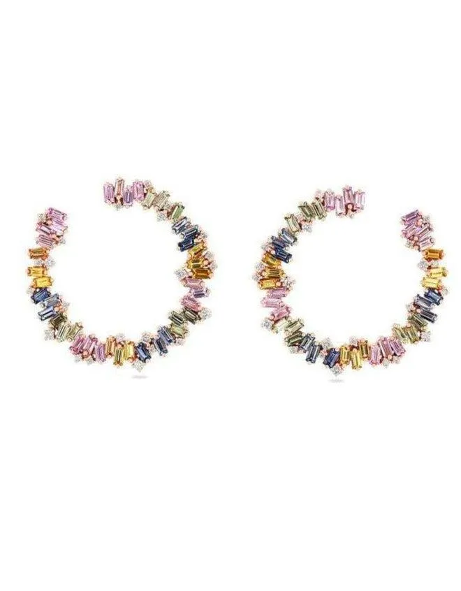 Celeste Pastel Sapphire Sideways Hoop Earrings