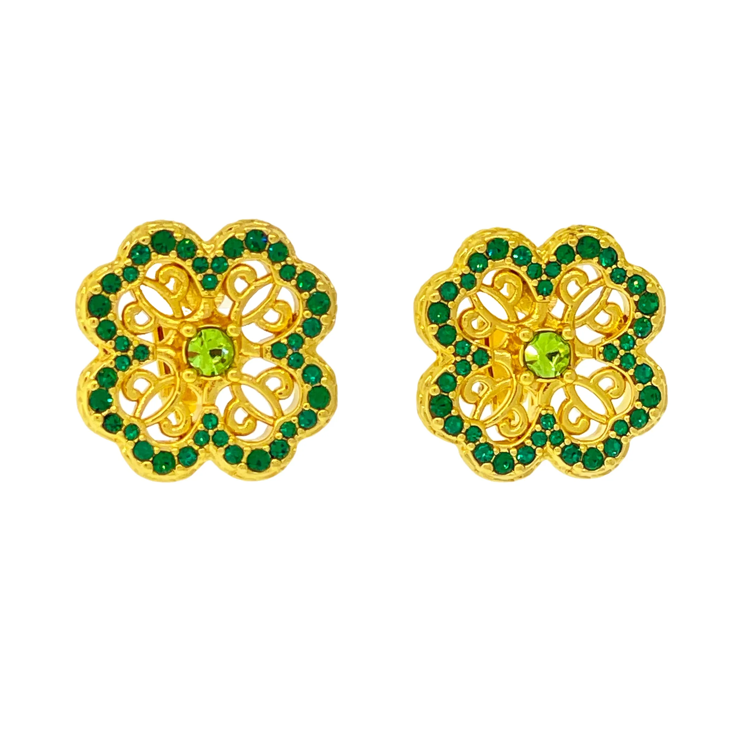 Celtic Clover Green St Patrick Earrings by Ritzy Couture DeLuxe-18k Gold Plating