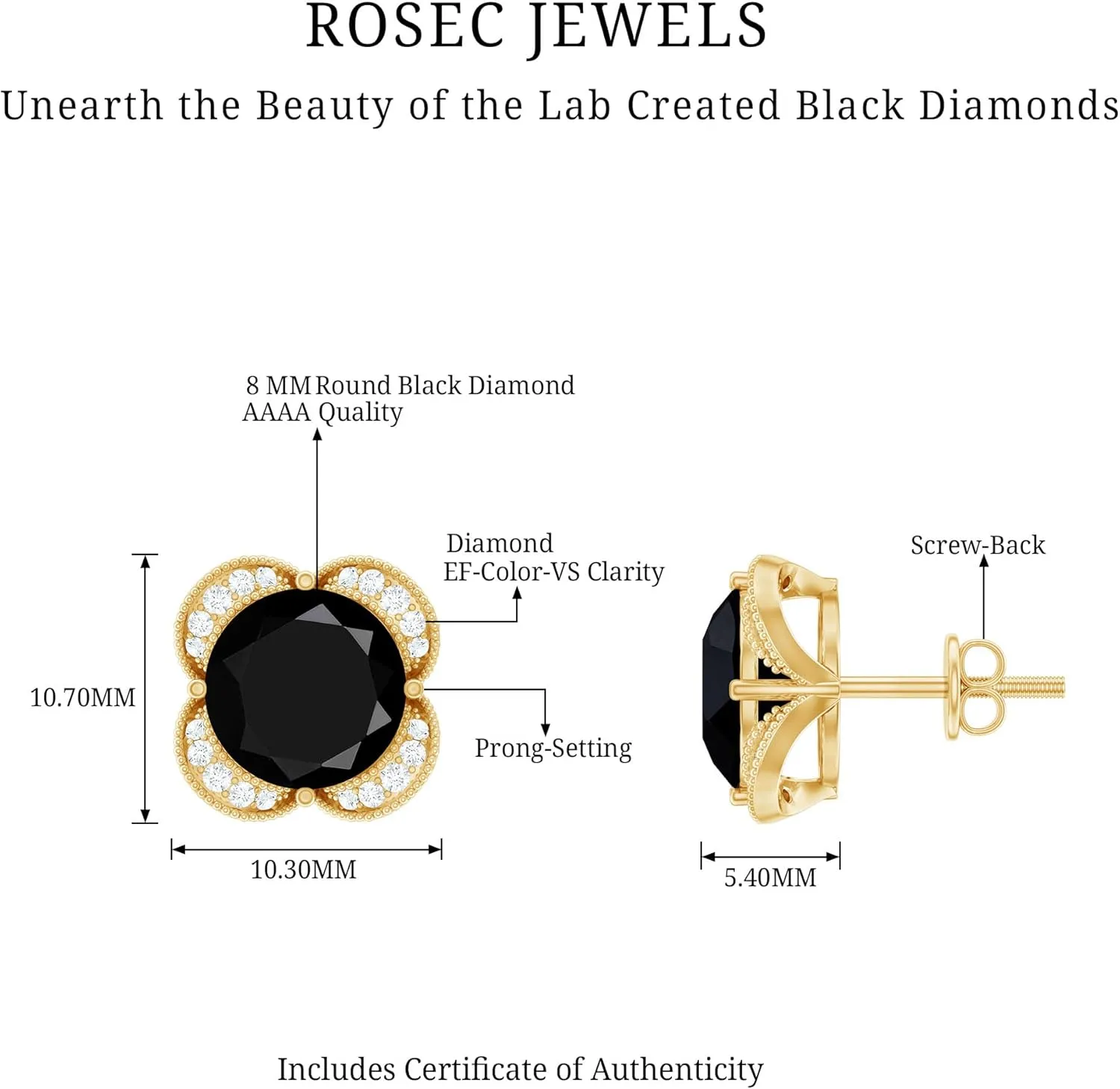 Certified 8 mm Lab Grown Black and White Diamond Earrings, Aaaa Quality, Black Diamond Stud Earrings - Ready To Gift