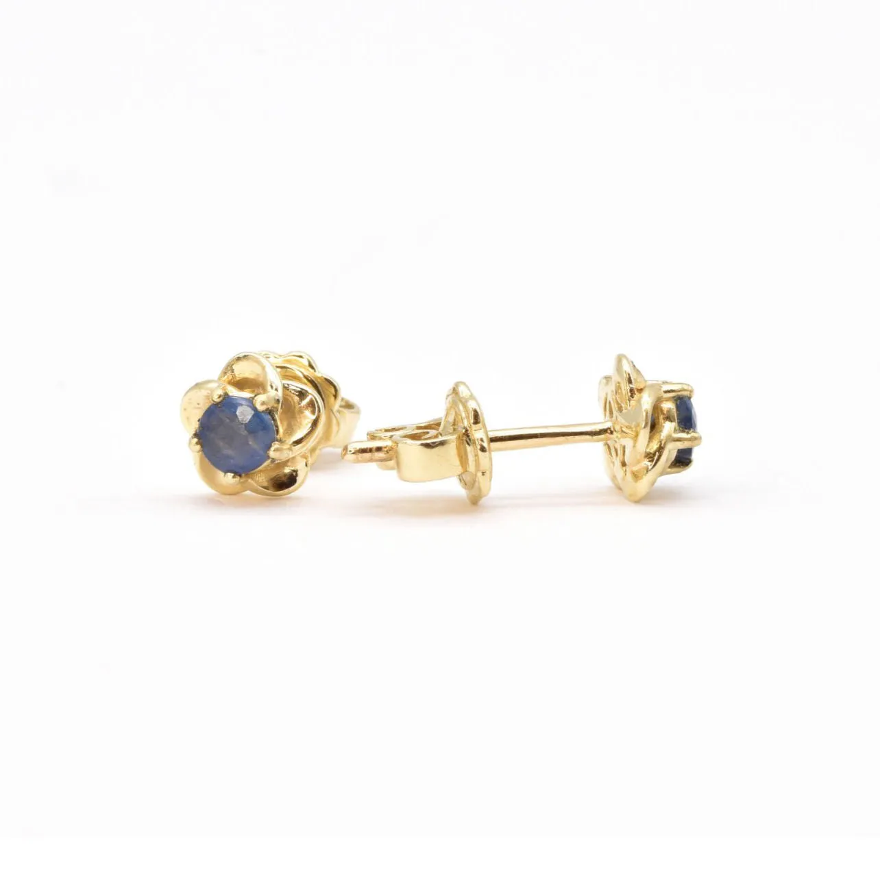 Certified Sapphire Earrings - Solid 14k Gold Sapphire Studs - Dainty Flower Gold Earrings