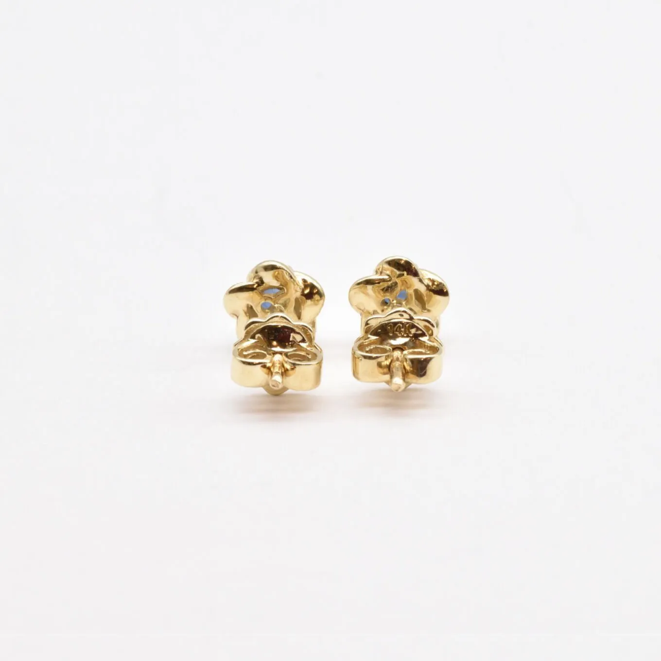 Certified Sapphire Earrings - Solid 14k Gold Sapphire Studs - Dainty Flower Gold Earrings