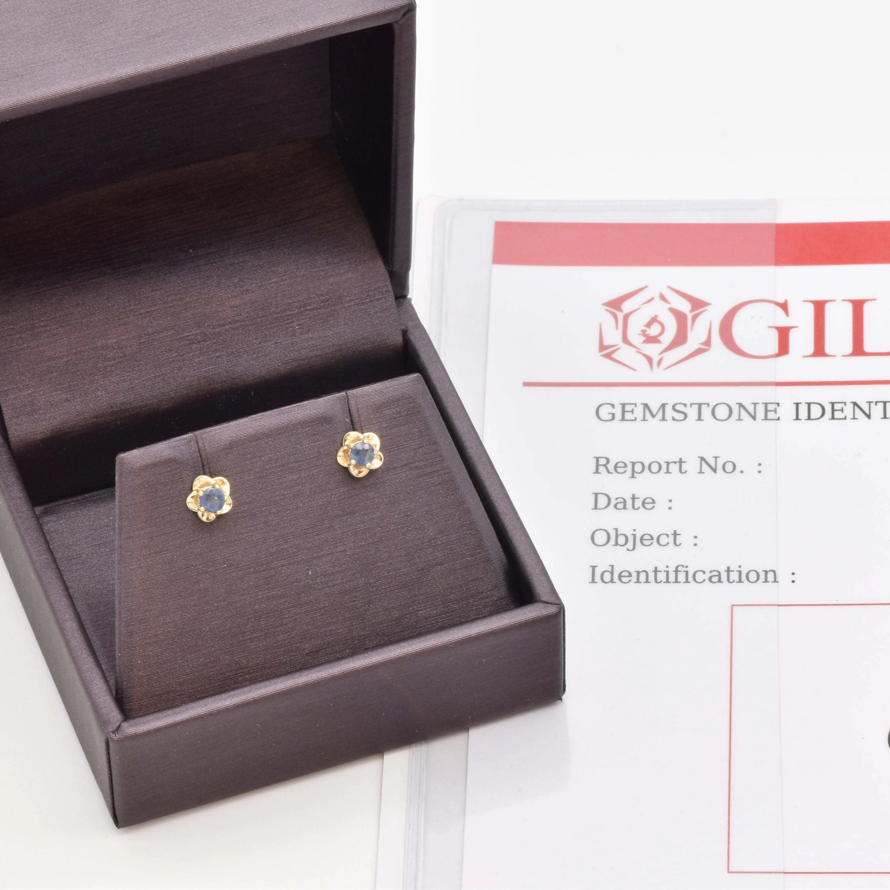 Certified Sapphire Earrings - Solid 14k Gold Sapphire Studs - Dainty Flower Gold Earrings