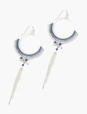 Chain Tassel Fan Drop Blue Earrings