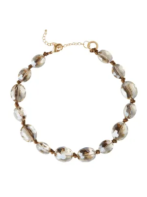 Champagne Crystal Woven Leather Necklace