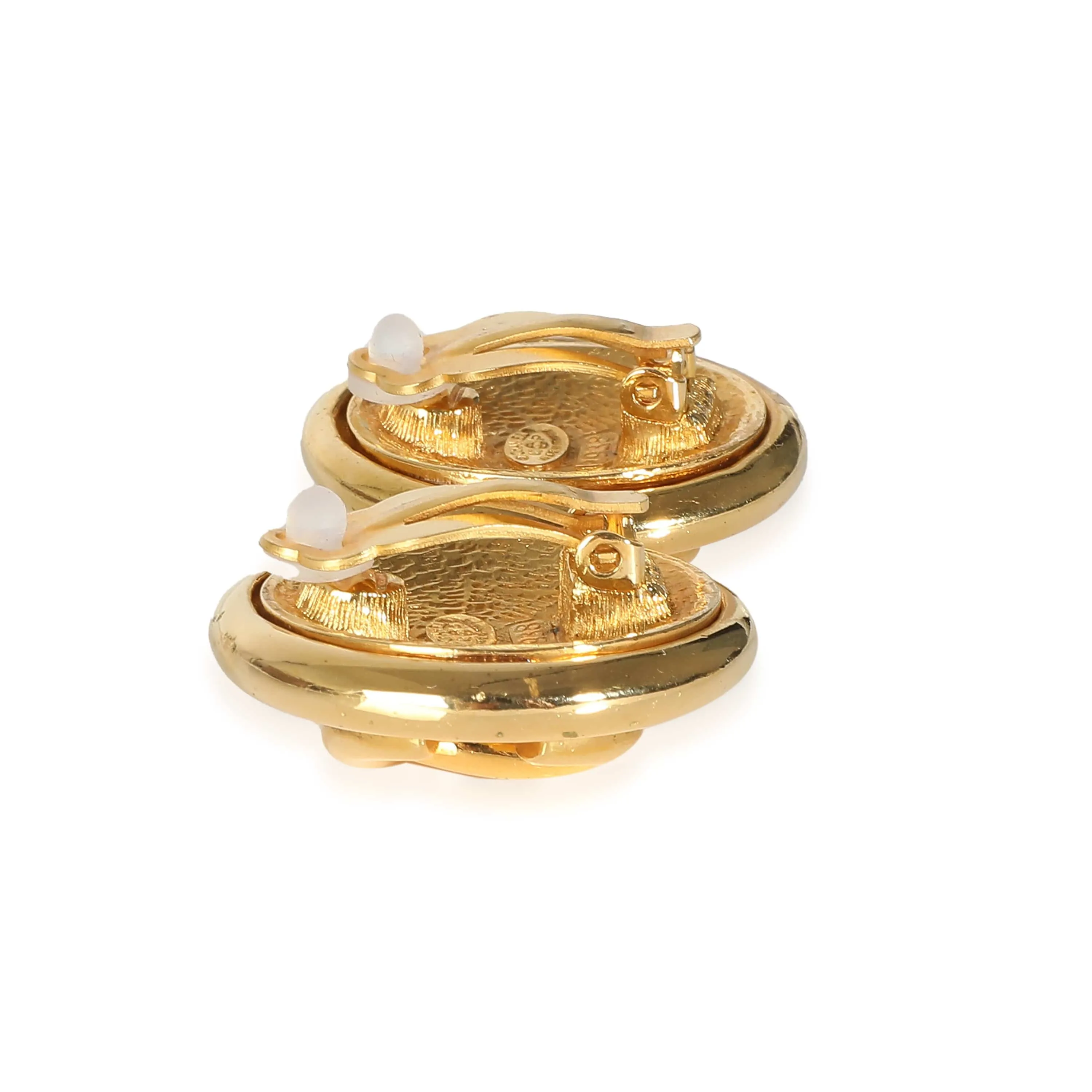Chanel 1995 24k Gold Gilded CC Button Clip On Earrings ASC5200